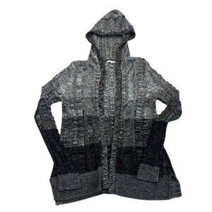 Maurices Ombré Striped Gray & Black Hooded Open Cardigan Sweater - Size M